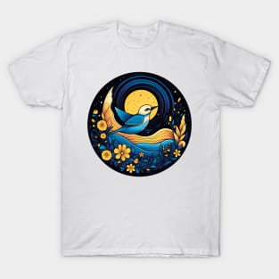 Bird of Freedom: Ukraine Blue and Yellow Starry Moon Night T-Shirt